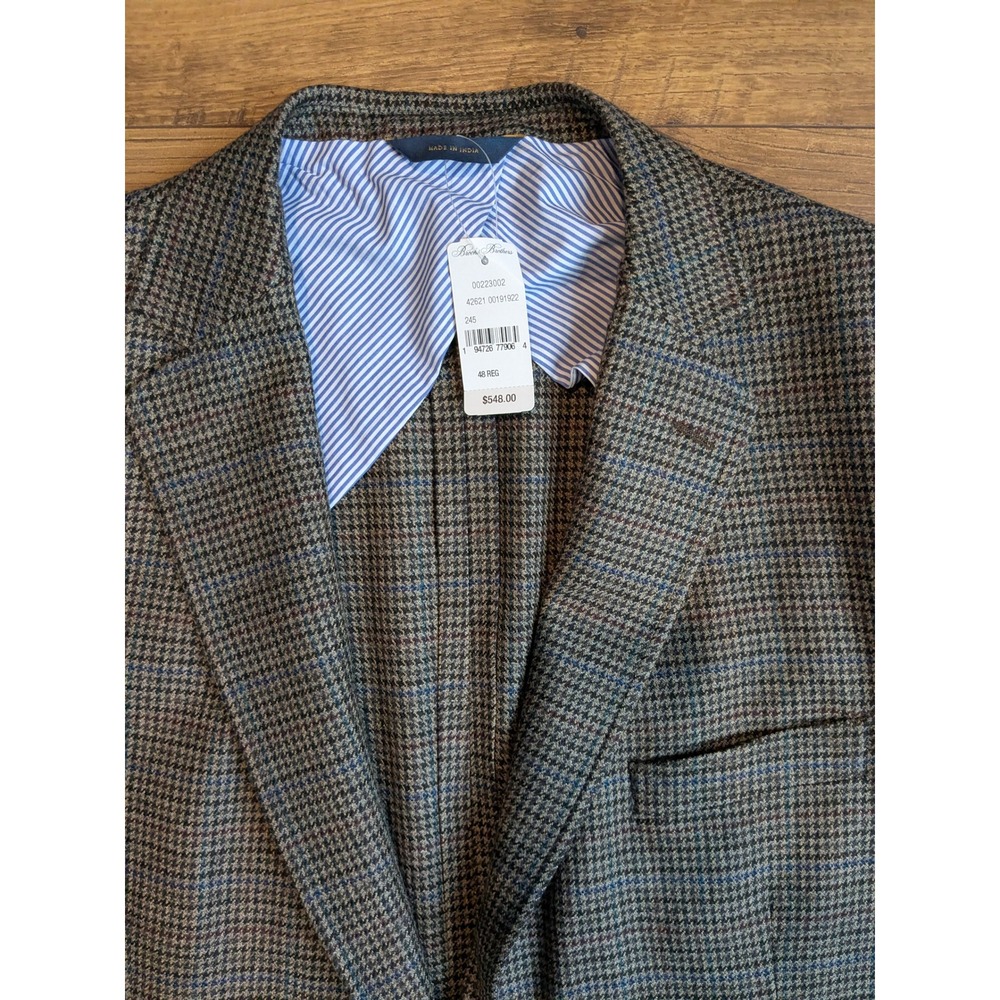 NWT Brooks Brothers Regent Fit Houndstooth Blazer Mens 48R Tweed Elbow Patches